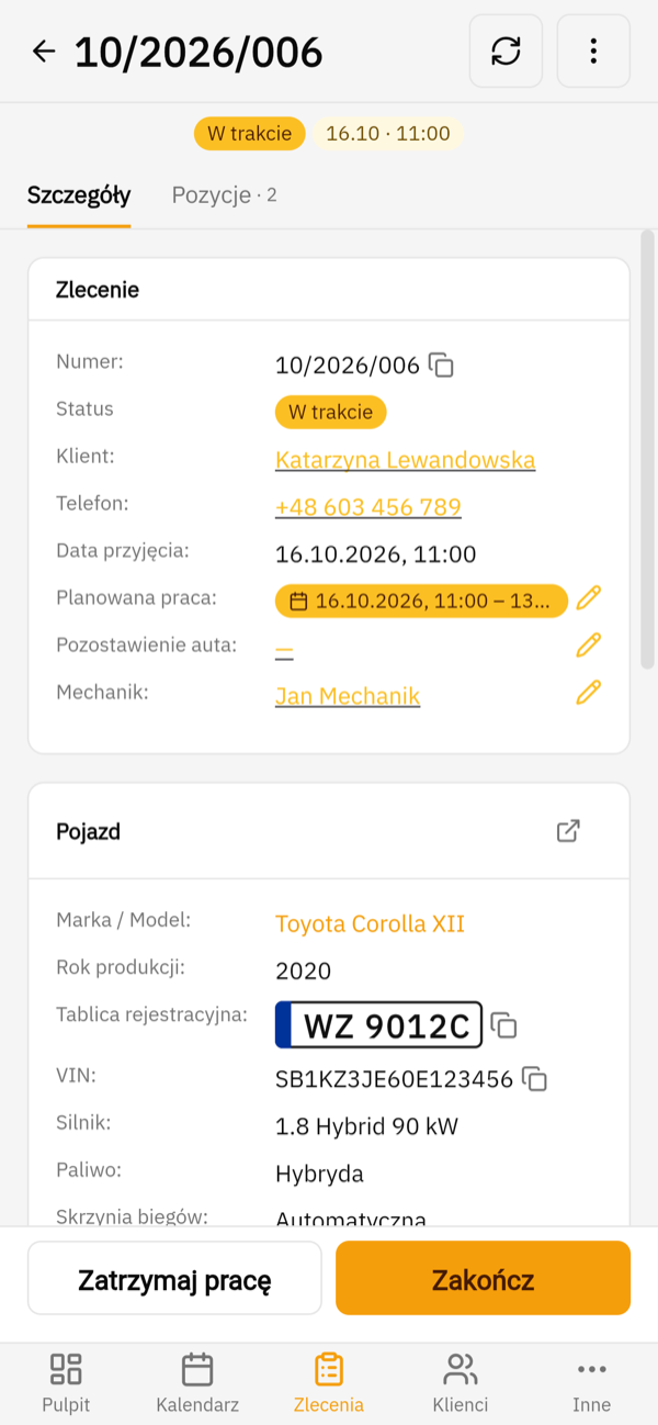 Repair order on the phone