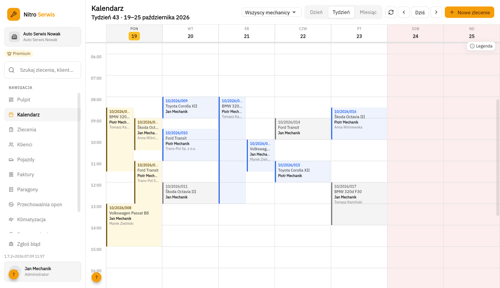 Weekly calendar