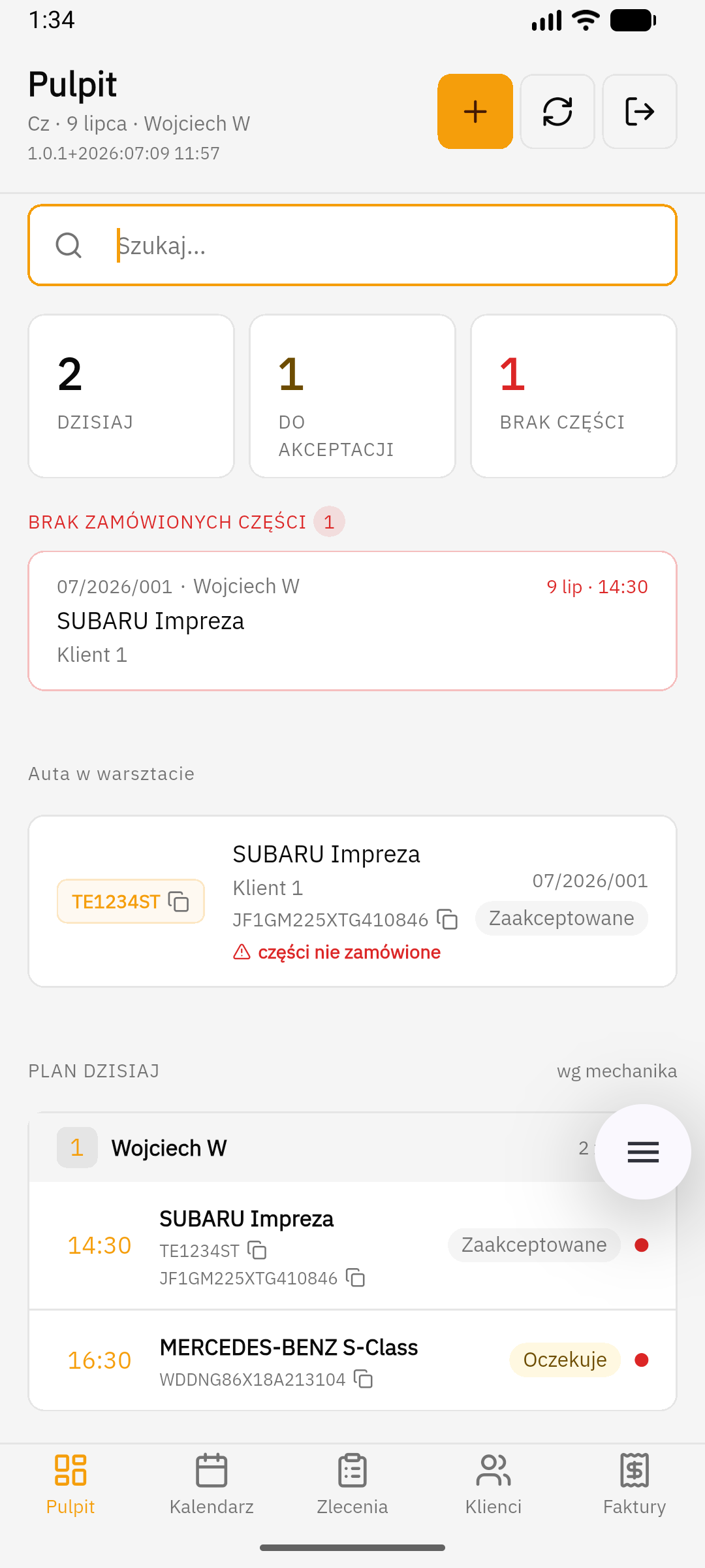 Nitro Serwis na telefonie — pulpit warsztatu